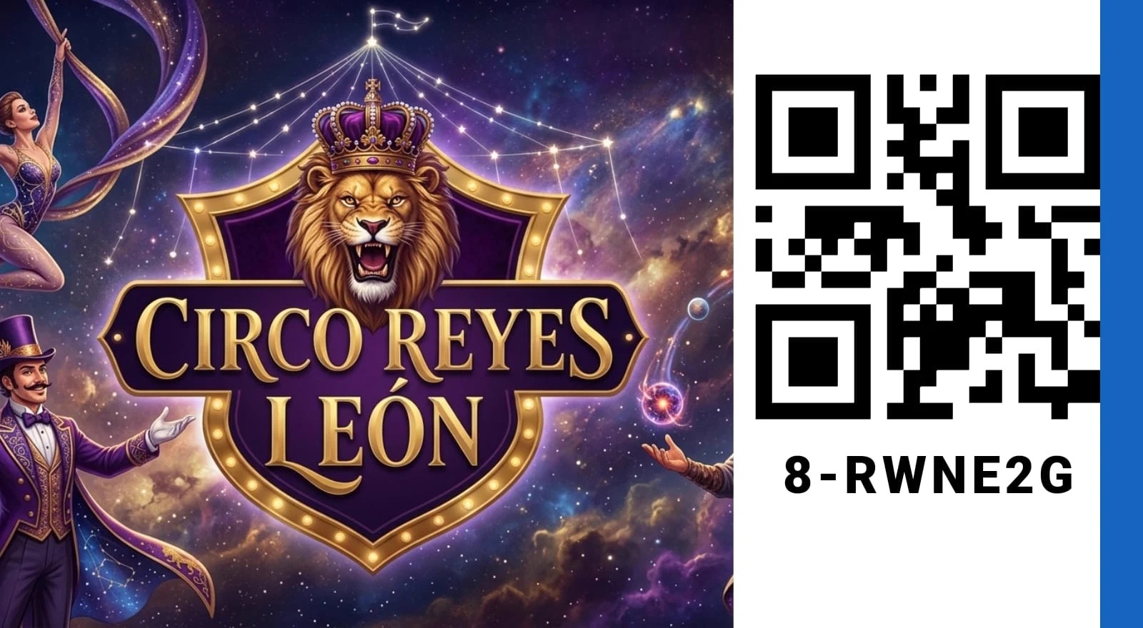Boleto digital de Taquillita para el Circo Reyes León, con código QR y folio